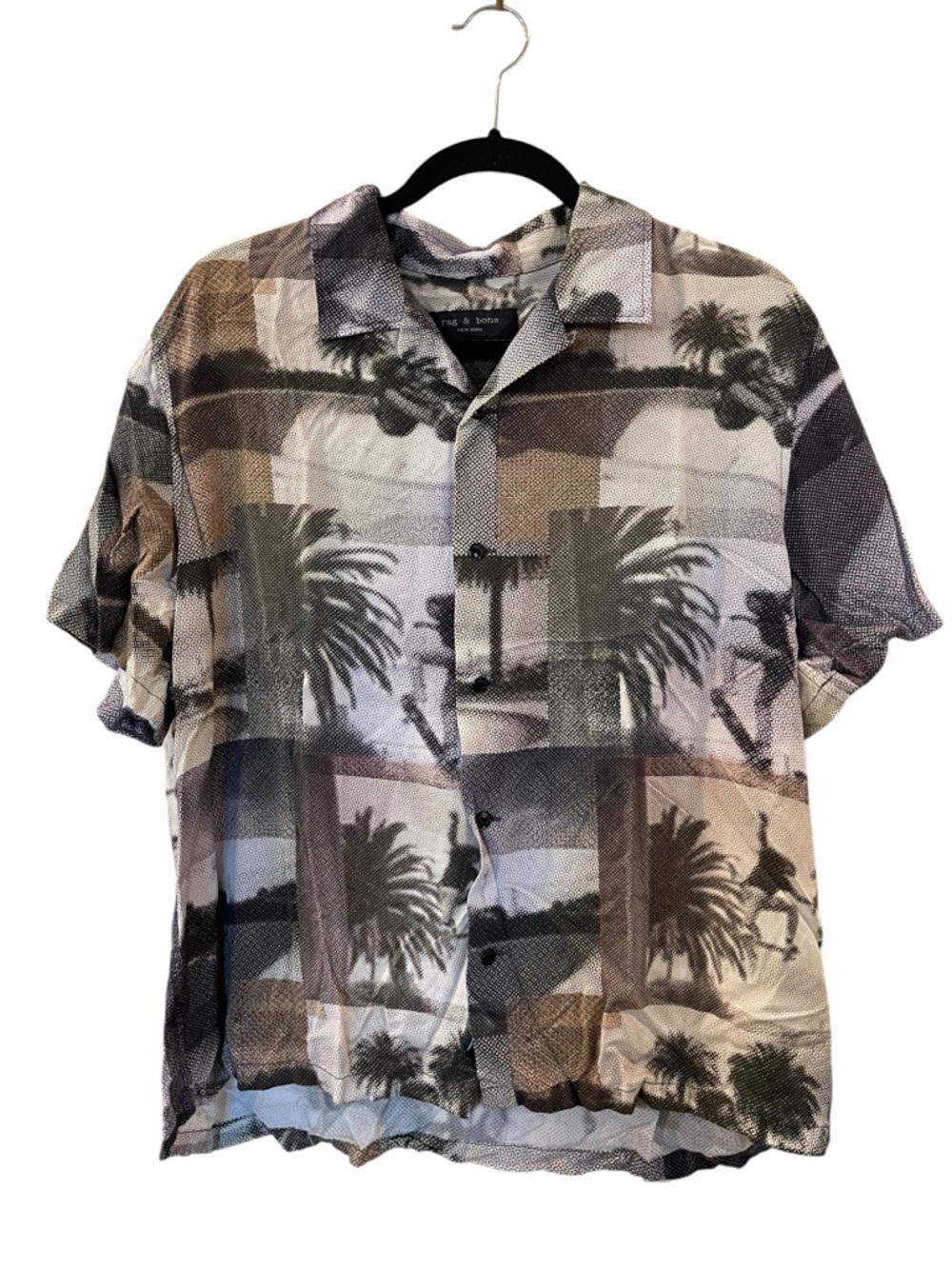 RAG & BONE Mens Avery Cali Skate Relaxed Fit Graphic Print Cotton Camp Shirt XL